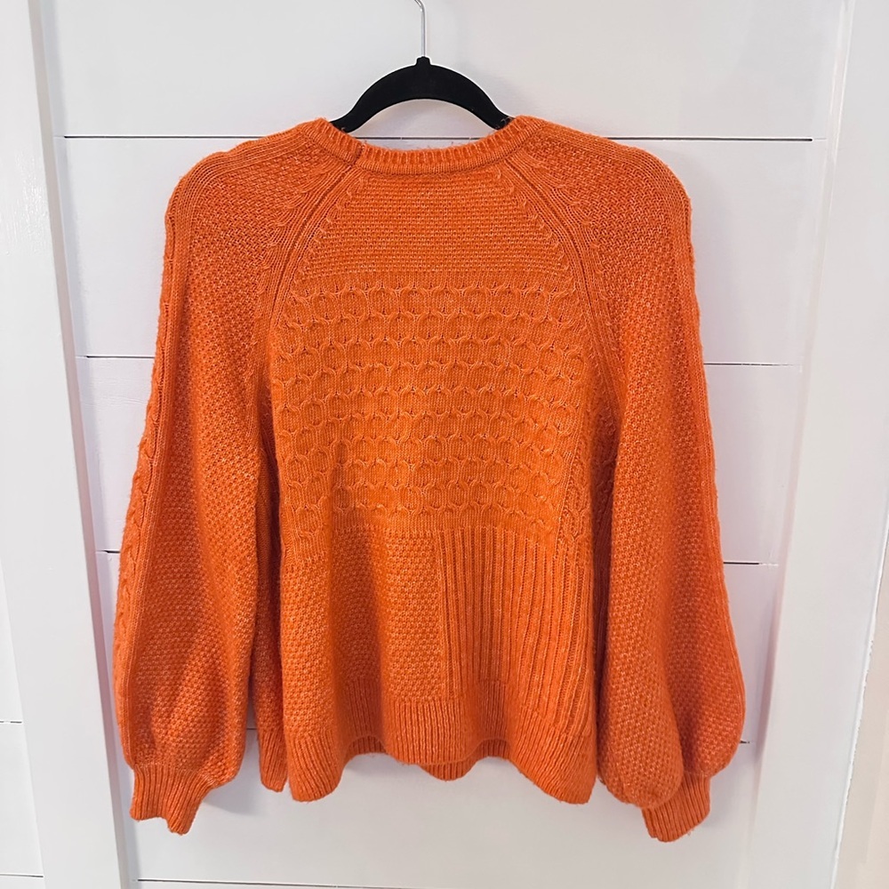 CABI #4038 Harvest cable knit hunter orange cotton woman balloon sleeve sweater - Picture 5 of 15
